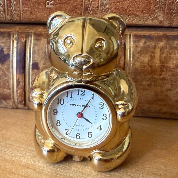 Vintage Other - Miniature Milan Brass Teddy Bear Clock Works Perfectly